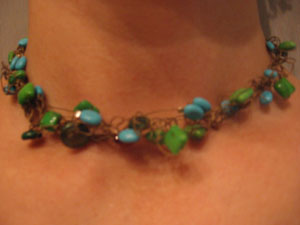 4. Blue and green Turquoise on antique Gold softwire with Carnelian accent