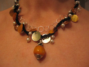 9. Pearls and Shells on suede and  Fine Silver chain