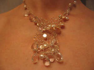 10. Quartz and Pearls on cascade of crocheted Fine Silver wire